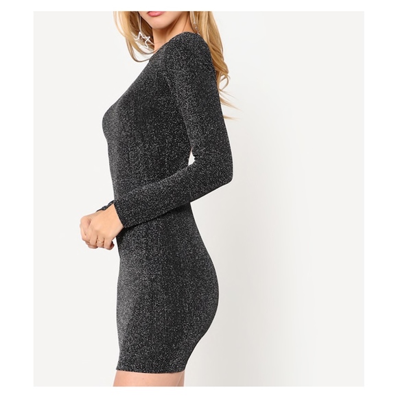 Black Silver Glitter Low Back Bodycon Dress - Picture 3 of 5